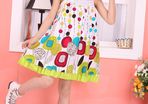 White & Green Pattern Summer Dress Lined Sz 4-5yrs