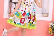 White &amp; Green Pattern Summer Dress Lined Sz 4-5yrs