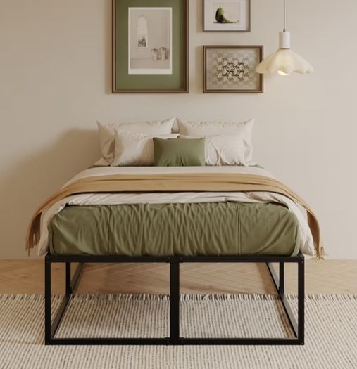 46 cm High Metal Bed Frame 140x190 cm, Heavy Duty Platform Bed Frame with Steel Slats Support, Large Underbed Storage, Noise Free, Easy Assembly, Black