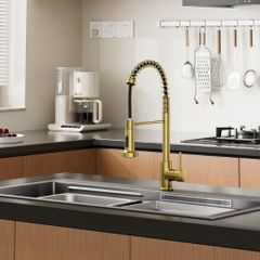 Gold Kitchen Mixer Tap with Pull-Out Spray, 2-Function Spring Faucet, 360 Swivel High-Arc Design, Hot & Cold Water