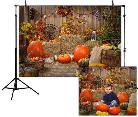Allenjoy 7 x 5ft photo studio background, Autumn pumpkin, wood wall, hay barn, child backdrop