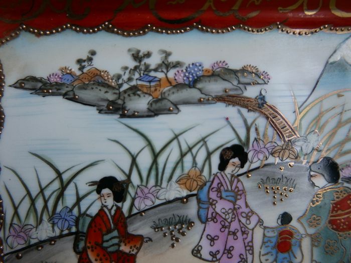 Antique Nippon Japanese Hand Painted Geisha Rectangular Plate 11" x  6,5"