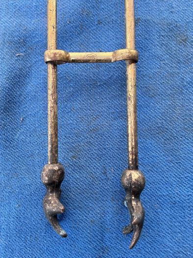 vintage brass fire tongs