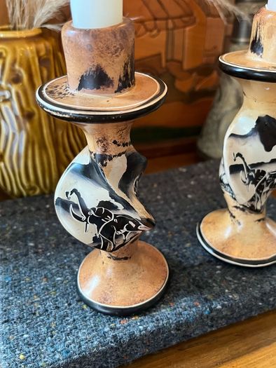 Vintage African Soapstone Elephant Candlesticks