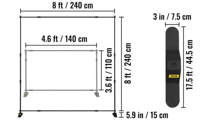 243.8 cm Backdrop Banner Stand Step and Repeat Adjustable Telescopic Lightweight Trade Show Display Wall Exhibitor with Carrying Bag