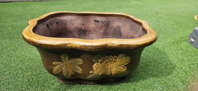 Vintage Chinese Glazed Ceramic Planter  Multi Sided Bird & Floral Motif