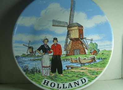 HOLLAND (Royal Schwabap) - a wall-hanging plate depicting windmills & couple in traditional Dutch costume (1984). Plate in pristine condition.