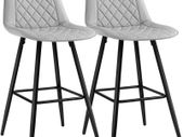 _Set of 2 Bar Stools with Backrest and Footrest Made of Metal PU Cover with Padding for Bar, Kitchen, Dining and Living Room, Holds up to 120 kg, Gray