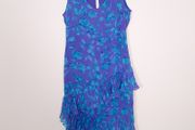 Tricoville Vintage Purple Blue Floral Tiered Ruffle Midi Dress 10UK/38EU