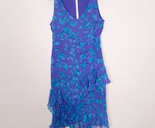 Tricoville Vintage Purple Blue Floral Tiered Ruffle Midi Dress 10UK/38EU