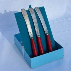 Vintage Butter Knives Red Bakelite Handles - EP NS Sheffield