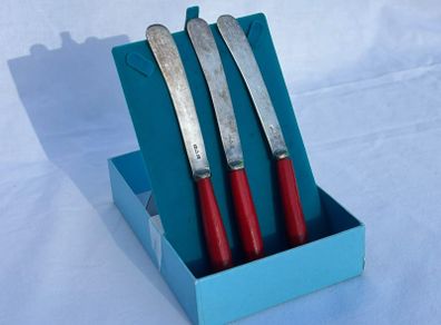 Vintage Butter Knives Red Bakelite Handles - EP NS Sheffield