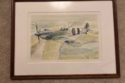 Vintage Original Watercolour Painting of Spitfire