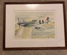 Vintage Original Watercolour Painting of Spitfire