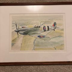 Vintage Original Watercolour Painting of Spitfire