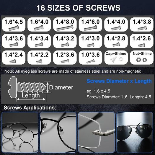 Glasses Repair Kit, Eyeglass Repair Kit with Screws Nose Pads