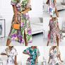 Green & Purple Floral Short Sleeve Belted Side Split Midi Dress Image 3