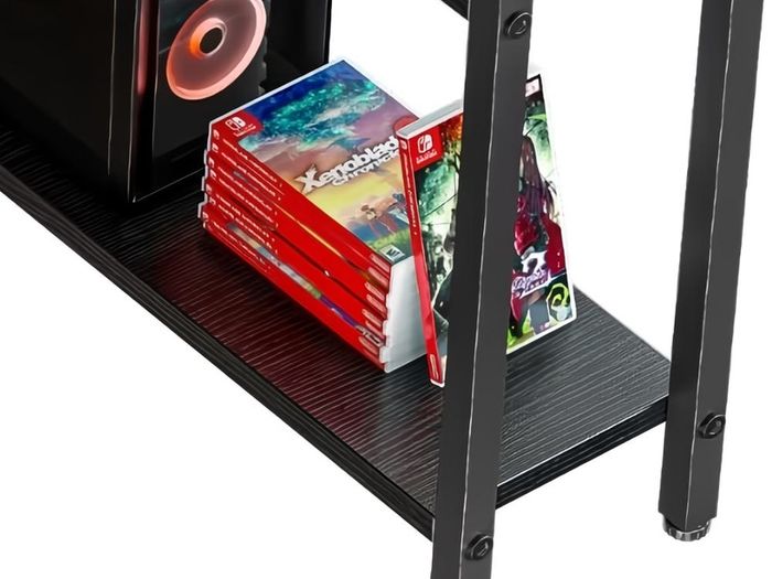 L Shaped Gaming Desk with Power Outlets, 120x70cm Computer Table Small Corner Desk with Large Reversible Storage Shelves, Home Office PC Workstation with Hooks for Writing Study, Black