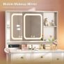 Dressing Table with Adjustable LED Mirror & Built-in USB Power Outlets & RGB Light Strip, Vanity Desk with 5 Fabric Drawers & 3-Layer Shelves, White Makeup Desk 90/40/139cm Image 7