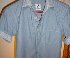 Boys Fine striped blue and white shirt with double collar 7-8 years