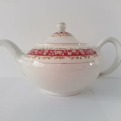 Vintage Wood & Sons Teapot bone china red and gold filigree Made in England