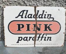 Original Allafdin Pink Paraffin enamel sign