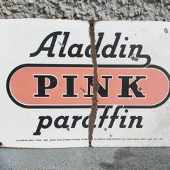 Original Allafdin Pink Paraffin enamel sign