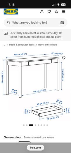 IKEA Tonstad dark oak veneer desk with drawer