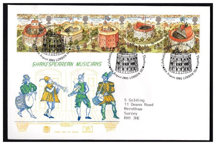 1995 Great Britain Shakespearean Musicians Commemorative Stamps Addressed First Day Cover FDC)