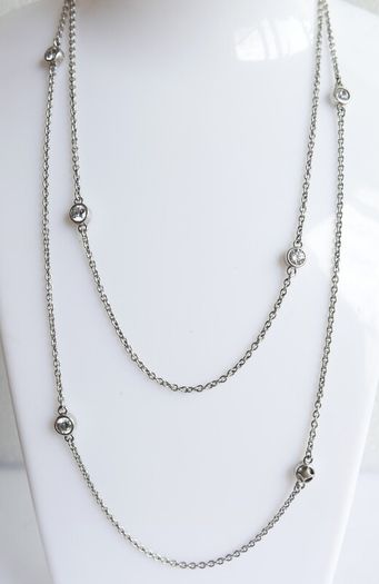 Vintage TI SENTO 925 Sterling Silver Long 30" silver station necklace with clear stones 9,1g                              es