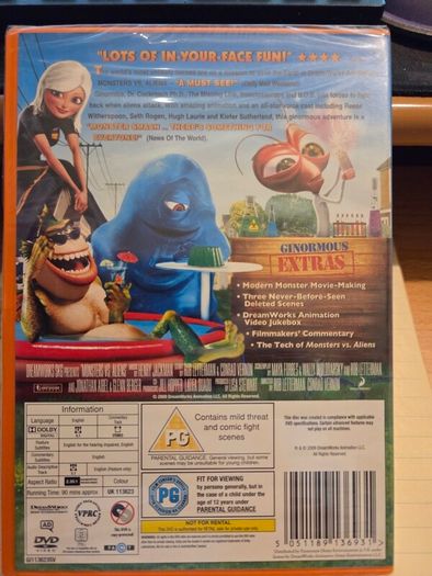 Brand New Sealed Monsters vs Aliens DVD