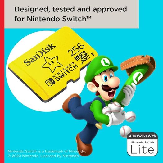 SANDISK micro SD card licensed for Nintendo Switch consoles, 256GB Super Mario Superstar edition (up to 100 MB/s, Nintendo gaming storage, UHS-I, Class 10, V30, U3)