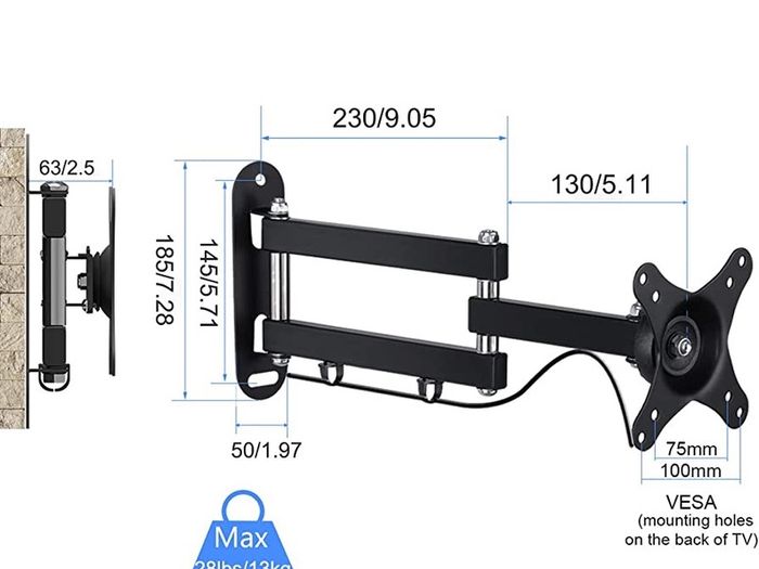 TV Wall Bracket Mount Swivel and Tilt for Most 15"-32" LED, LCD, OLED Flat Screen TVs and Monitors with VESA 75x75-100x100mm up to 13kg Full Motion Monitor Wall Bracket (FREE POSTAGE)
