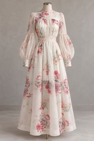 Floral Maxi Dress Ivory & Pink New