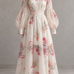 Floral Maxi Dress Ivory & Pink New