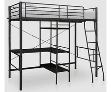 vidaXL Bunk Bed with Table without Mattress Black Metal 90x200 cm