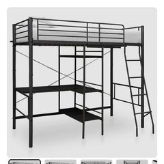 vidaXL Bunk Bed with Table without Mattress Black Metal 90x200 cm