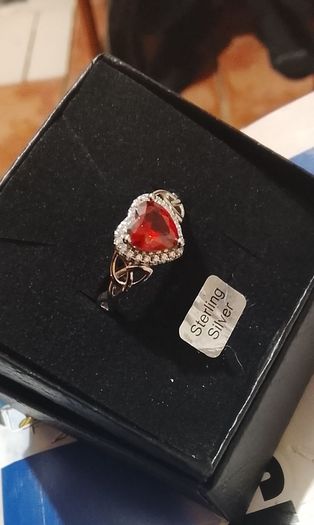 Silver Celtic twist ruby stone ring
