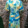 vintage summer shirt dress Blue yellow green size medium Image 3
