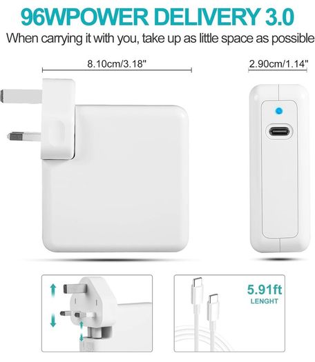 MacBook Pro Charger 96W Super Fast Laptop Charger for MacBook Air USB C Compatible with MacBook Pro 16,15,14,13 inches, iPad Pro 12.9, 11inches and all USB C devices