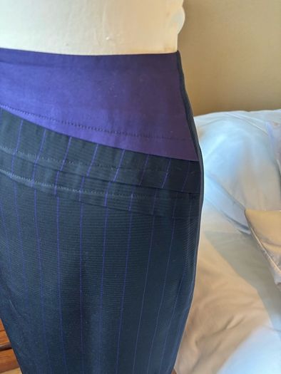 Quin and Donnelly Black with purple pin stripe and panel skirt