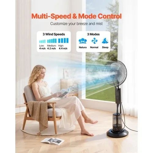 3 Wind Speeds Misting Standing Fan, Mister Cooling Fans with 3L Water Tank, Remote & Panel Control, Water Cooling Fans for Indoor, Outdoor, Garage, Patio, Living Room, 3 Modes
