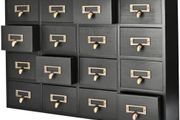 Cabinet with Drawers - 16 Vintage Drawers, Card Catalog Cabinet, Black Wooden