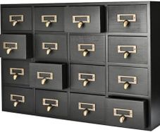 Cabinet with Drawers - 16 Vintage Drawers, Card Catalog Cabinet, Black Wooden
