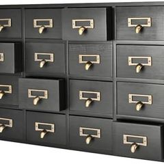 Cabinet with Drawers - 16 Vintage Drawers, Card Catalog Cabinet, Black Wooden