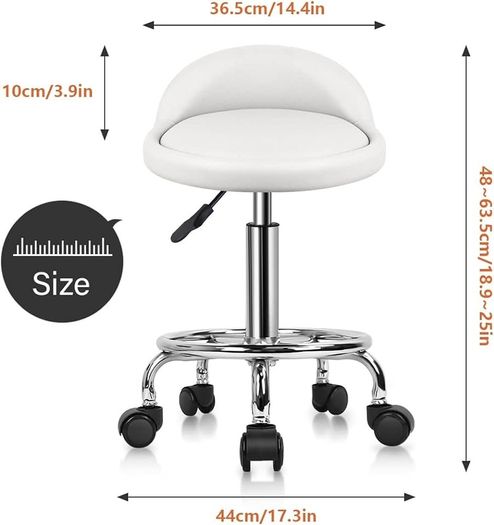 NEW SALE | Quality Leather Round Rolling Stool with Foot Rest Height Adjustable