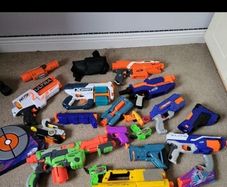 nerf gun collection including all bullets needed