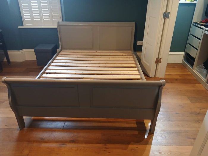 Solid Pine Sleigh Bed - King Size (5ft) - F&B Grey