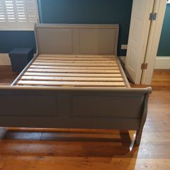 Solid Pine Sleigh Bed - King Size (5ft) - F&B Grey