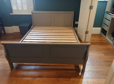 Solid Pine Sleigh Bed - King Size (5ft) - F&B Grey